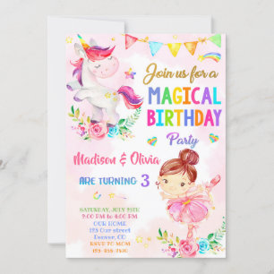 Unicorn et Ballerina invitation anniversaire fille
