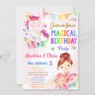 Unicorn et Ballerina invitation anniversaire fille