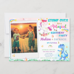 Unicorn et Dinosaur invitation anniversaire pour d