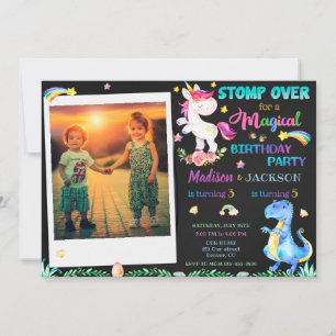 Unicorn et Dinosaur invitation d'anniversaire frèr