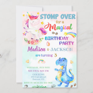 Unicorn et Dinosaur invitation pour les jumeaux