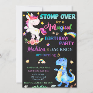 Unicorn et Dinosaur invitation pour les jumeaux