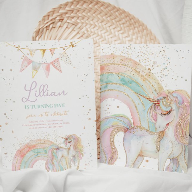 Unicorn et Rainbow Pastel Invitation d'anniversair (Créateur téléchargé)