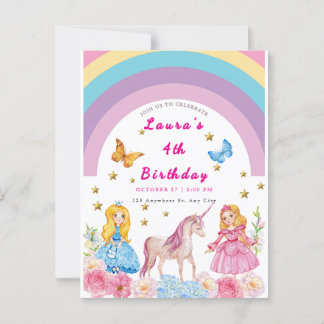 Unicorn et Rainbows Invitation de fête d'anniversa