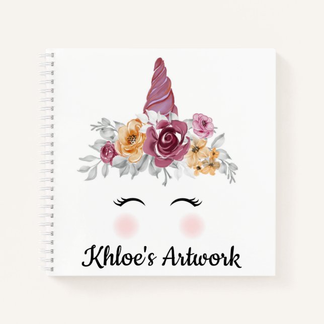 Unicorn Face et Fleurs Carnet Sketchbook (Devant)