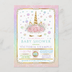 Unicorn Face Pearl Unicorn Baby Shower Invitations