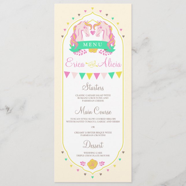 Unicorn Fairytale Mariage Dinner Menu (Devant)
