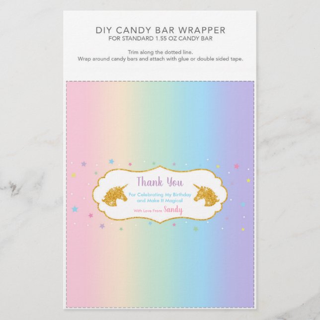 Unicorn fête d'anniversaire 1,55 oz Candy Bar Wrap (Devant)