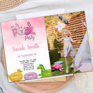 Unicorn Flamant rose Pool Anniversaire Invitations