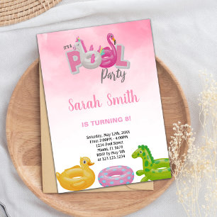 Unicorn Flamingo Pool Birthday Invitations