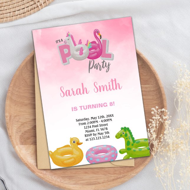 Unicorn Flamingo Pool Birthday Invitations (Unicorn Flamingo Pool Birthday Invitations)