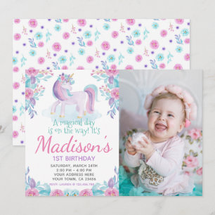 Unicorn Floral Invitation d'anniversaire