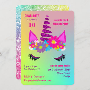 Unicorn Flowery Super mignonne Fille Invitation d'