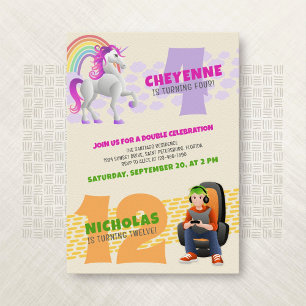 Unicorn Gamer Joint Double Invitation Anniversaire