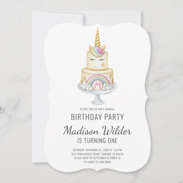 Unicorn Girl First Birthday Invitation (Devant)