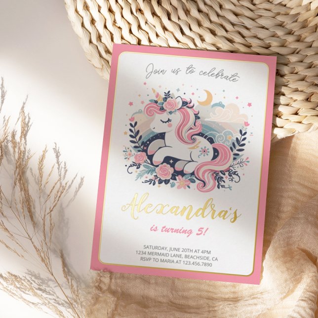 Unicorn Girl Magique Anniversaire Foil Invitation (Créateur téléchargé)