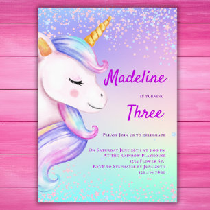 Unicorn Invitation Anniversaire Filles Pastel Arc-
