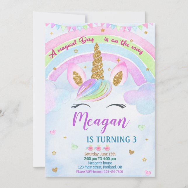 Unicorn invitation anniversaire invitation de lico (Devant)