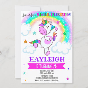 Unicorn invitation anniversaire Magique arc-en-cie