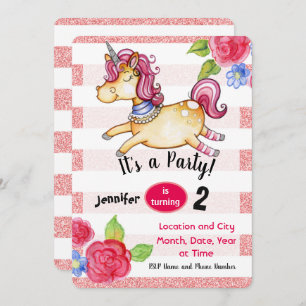 Unicorn Invitation Anniversaire Pink