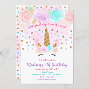 Unicorn Invitation Anniversaire Pink Gold Magie
