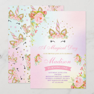 Unicorn Invitation Anniversaire Pink Gold Unicorn