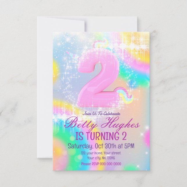Unicorn Invitation du 2e anniversaire (Devant)