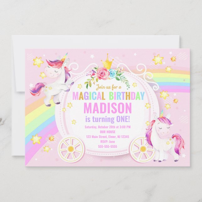 Unicorn Invitation magique d'anniversaire / Whimsi (Devant)