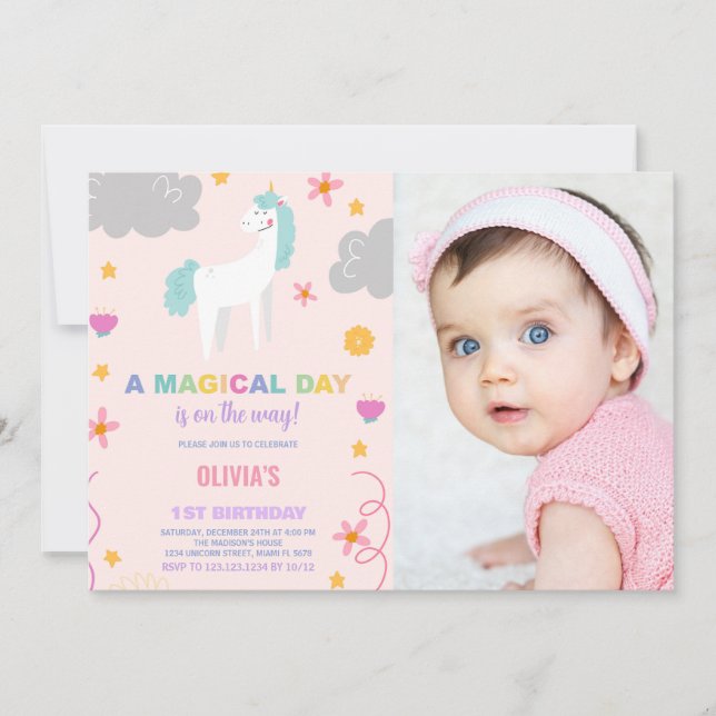 Unicorn Invitations d'anniversaire avec photo (Devant)