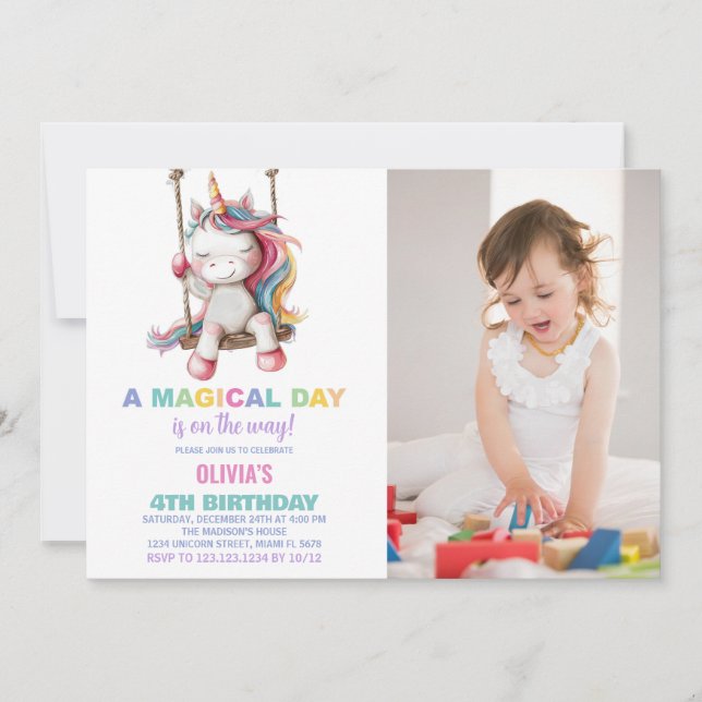 Unicorn Invitations d'anniversaire avec photo (Devant)