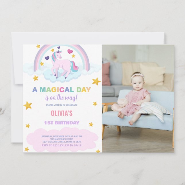 Unicorn Invitations d'anniversaire avec photo (Devant)