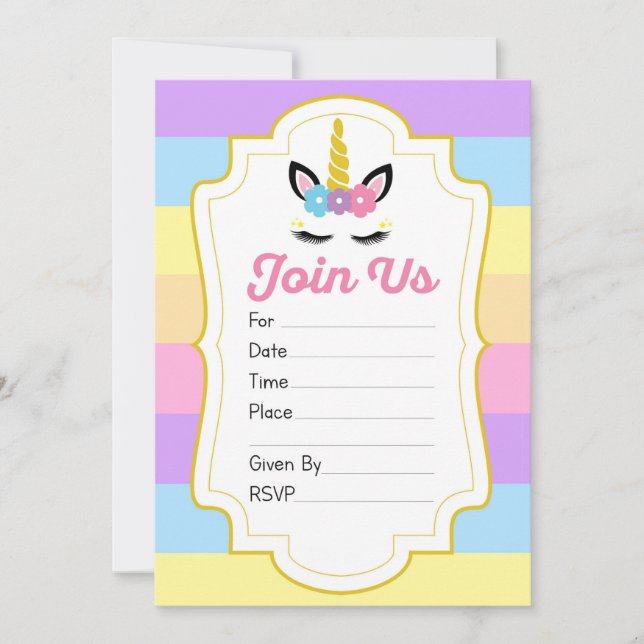 Unicorn Invitations de fête d'anniversaire (Devant)
