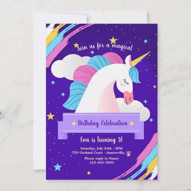 Unicorn Invitations de fête d'anniversaire (Devant)