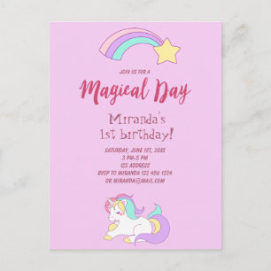 Unicorn magie girly 1er anniversaire invitation fê