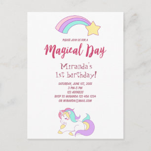 Unicorn magie girly 1er anniversaire invitation fê