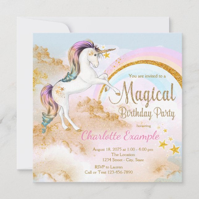 Unicorn Magique Unicorn Invitations de fête d'anni (Devant)