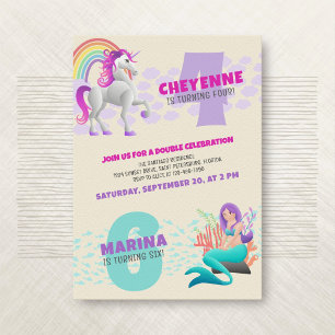Unicorn Mermaid Joint Invitation d'anniversaire