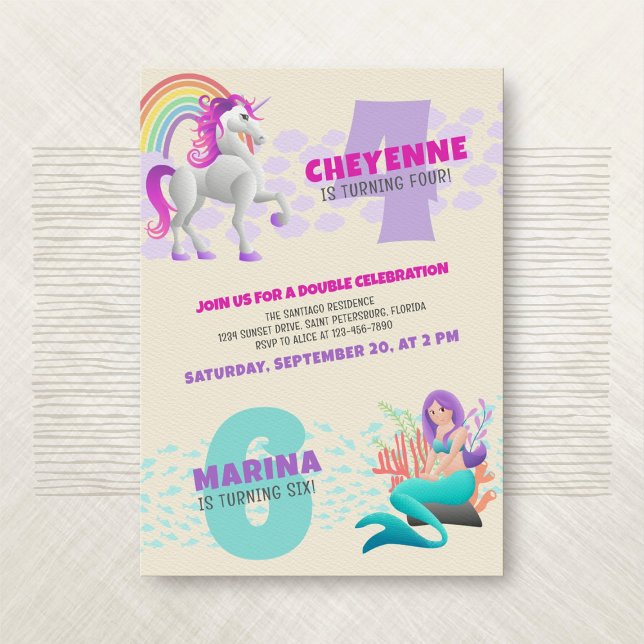 Unicorn Mermaid Joint Invitation d'anniversaire (Créateur téléchargé)