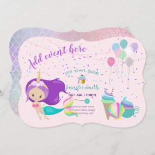 Unicorn Mermaid Princesse Invitations d'anniversai