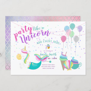 Unicorn Mermaid Princesse Invitations d'anniversai