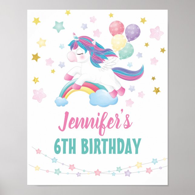 Unicorn modifiable Affiche de bienvenue de fête d' (Devant)