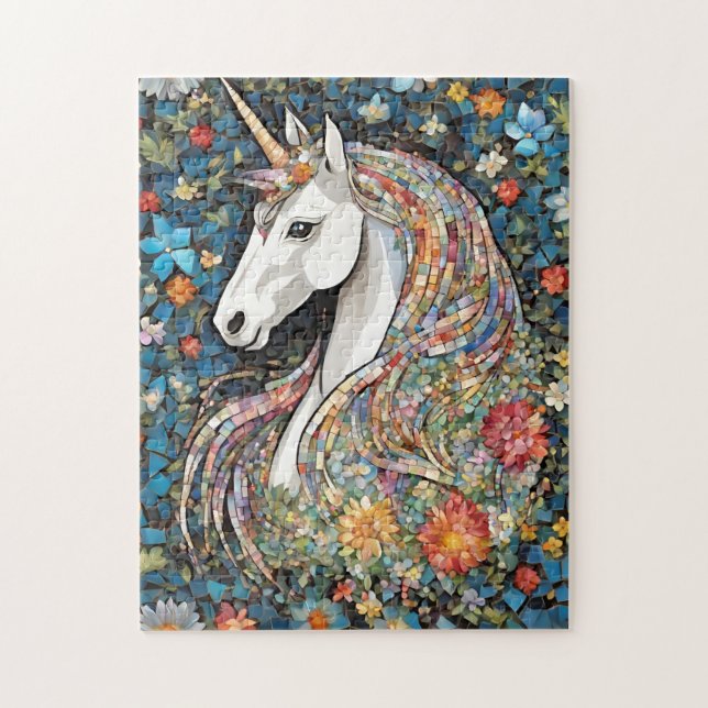 Unicorn Mythique Cheval Floral Puzzle (Vertical)