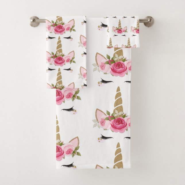 Unicorn Or rose Floral mignonne Tendance Serviette (En situation)
