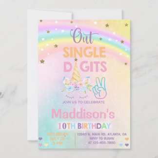 Unicorn out single digits Girl Birthday invitation