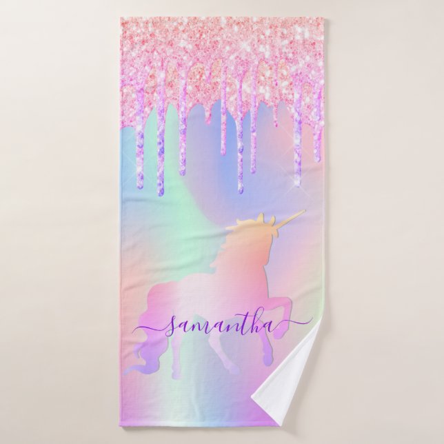 Unicorn parties scintillant goutte rose arc-en-cie (Serviette de bain)