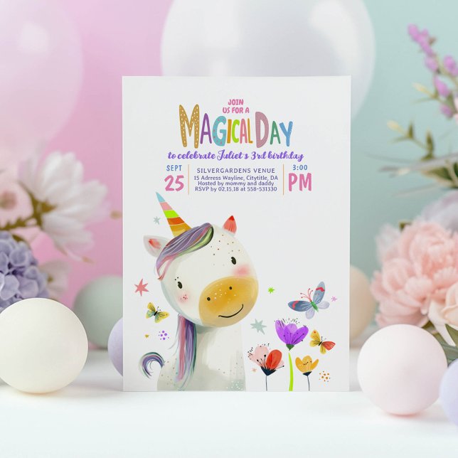 Unicorn Party Magique Anniversaire Invitations (Pastel Unicorn Birthday Invitations)