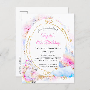 Unicorn Pastel Princess Invitation de fête d'anniv