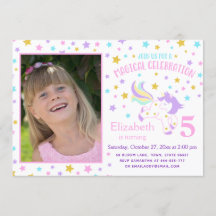 Unicorn Photo Anniversaire Invitation