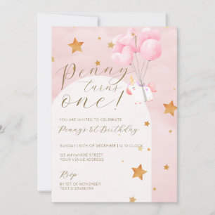 Unicorn Pink Kids 1er Anniversaire Fête Invitation