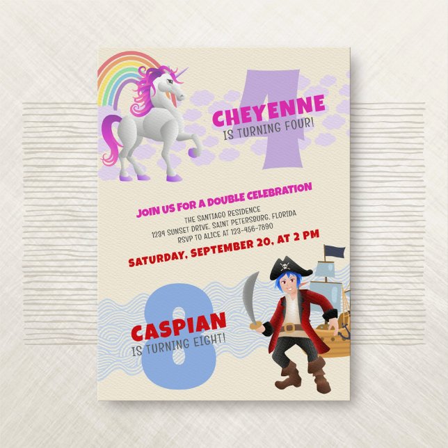 Unicorn Pirate Joint Double Invitation Anniversair (Créateur téléchargé)